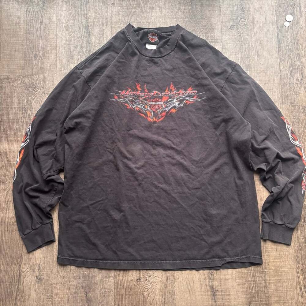 Harley Davidson Flame Long Sleeve T-Shirt Size 2XL Black
